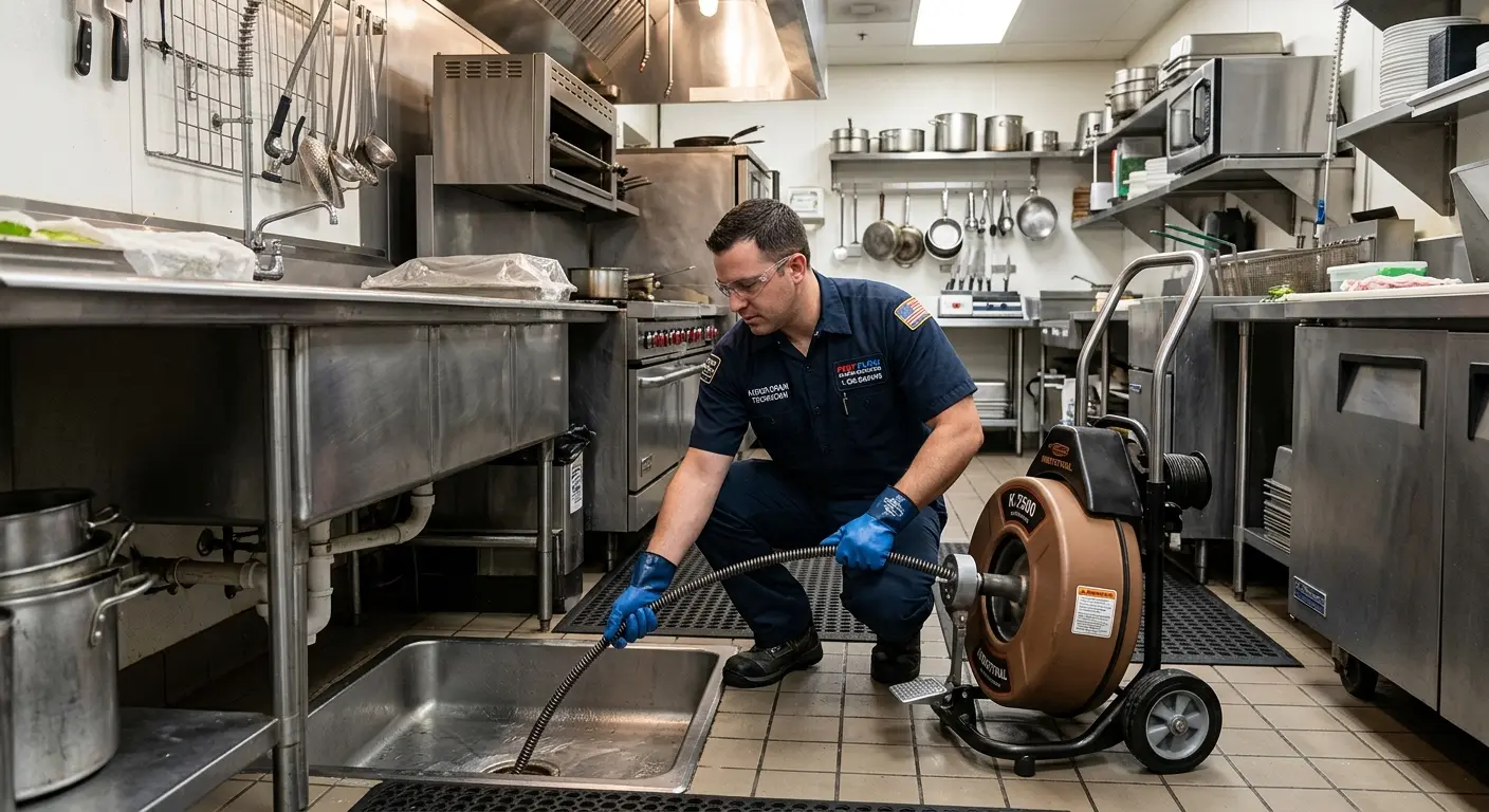 Commercial drain cleaning service in a restaurant kitchen in Green Cove Springs